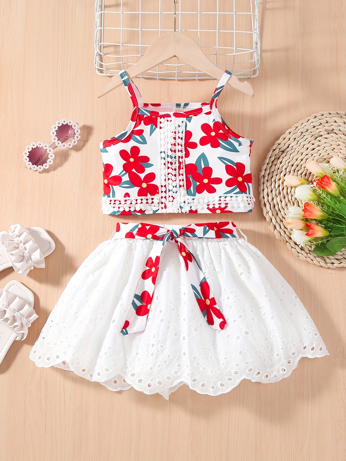 Baby Girls Short Sleeve Floral Print Woven Dress 2-Piece Outfit