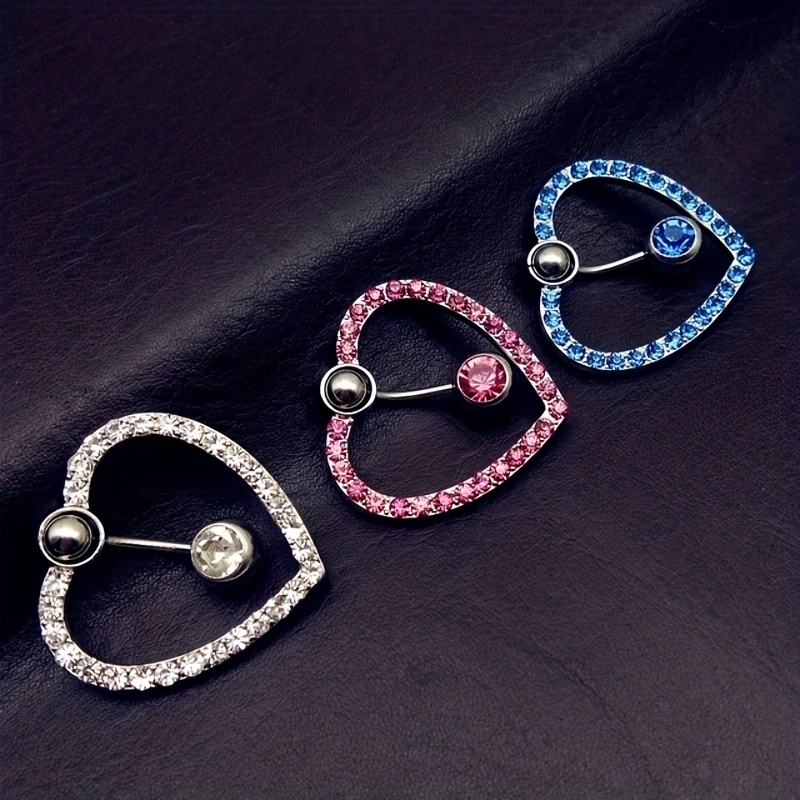 Hollow Out Love Heart Shape Belly Button Ring, Zircon Inlaid Navel Piercing