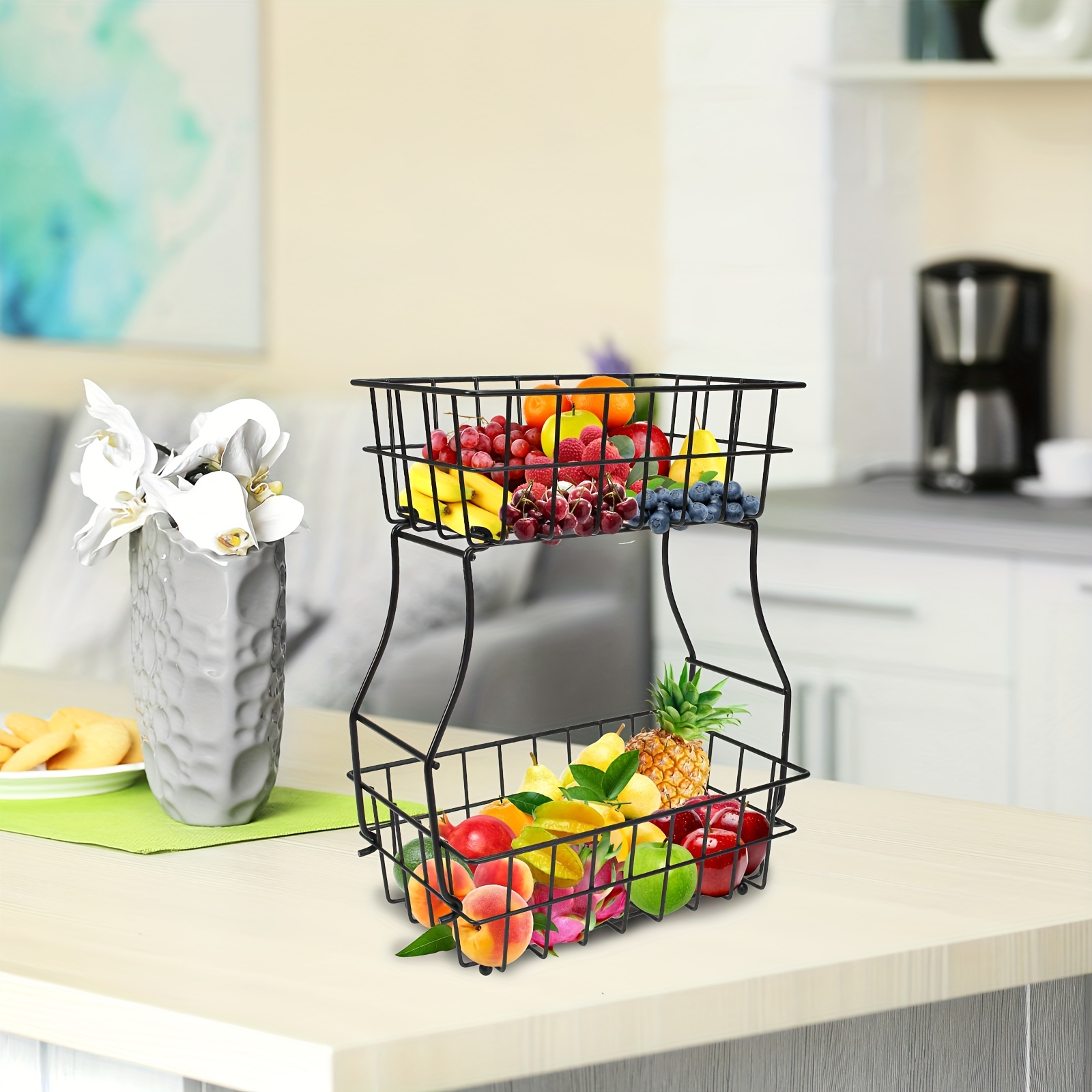 Plastic Countertop Fruit Tray With Lid Round Large Storage - Temu