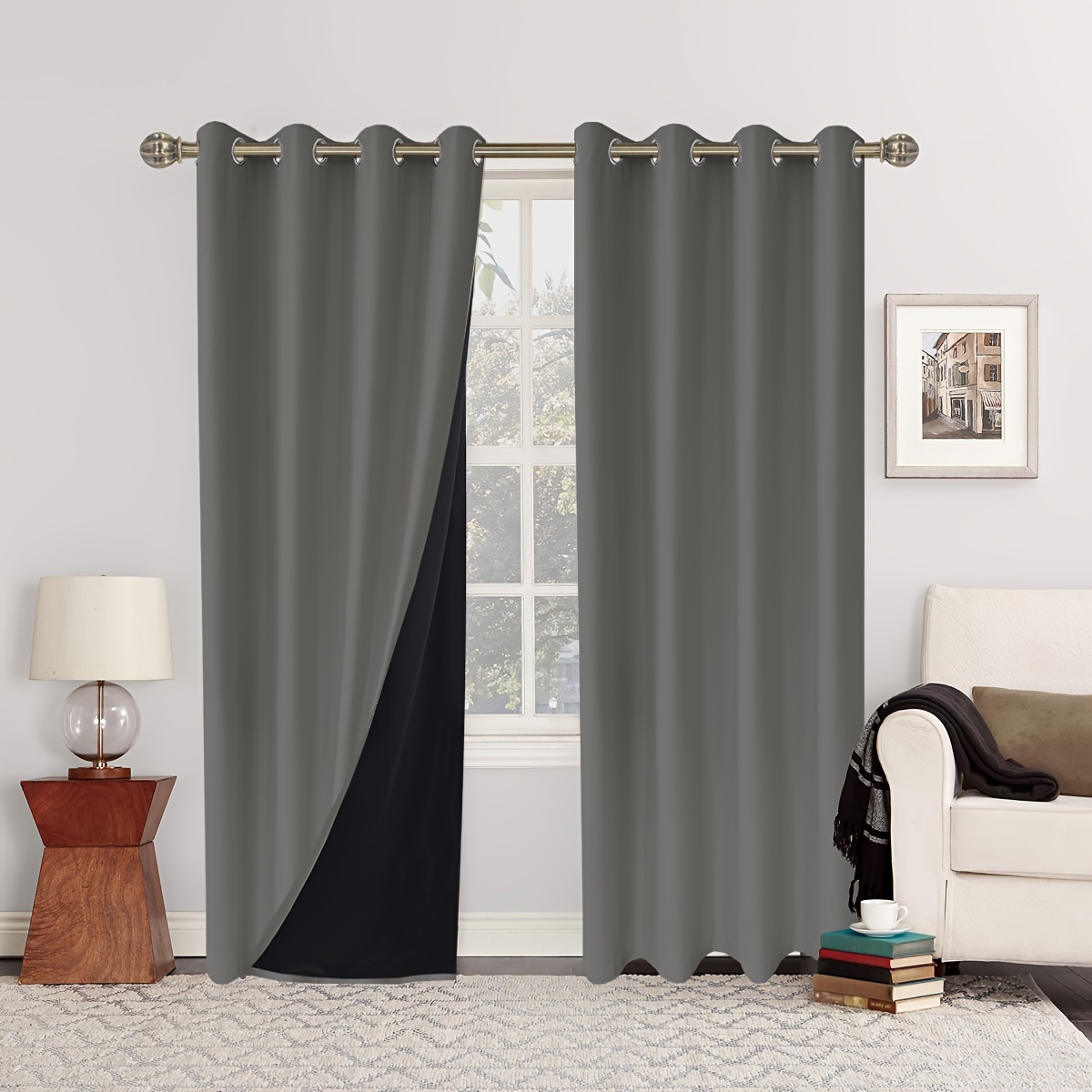 Cortinas opacas de color negro degradado para dormitorio, sala de estar,  gradiente gris y negro, con aislamiento térmico, para exteriores, hotel