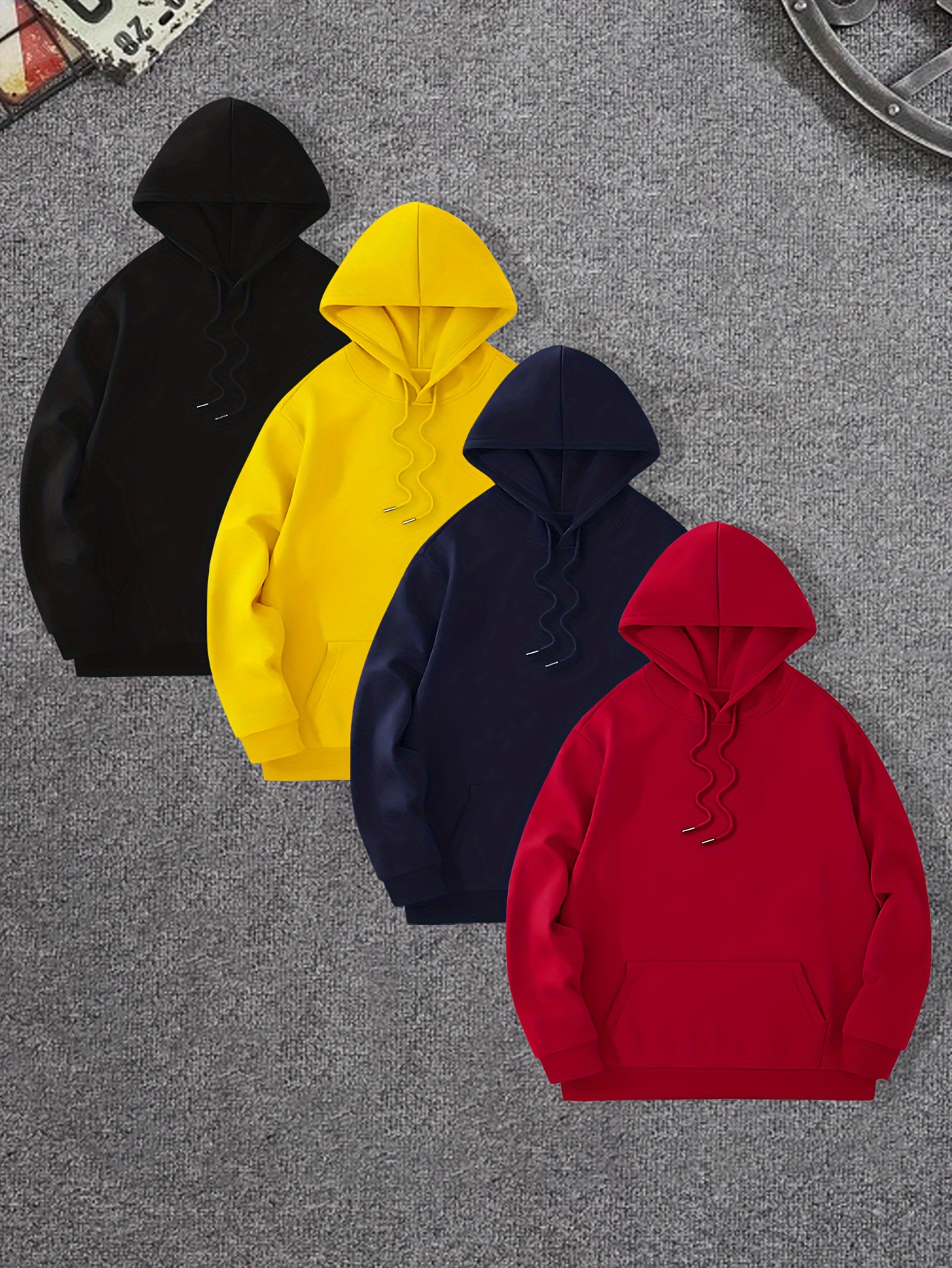 Yellow Hoodies For Men Mens Autumn And Winter Casual Loose Solid