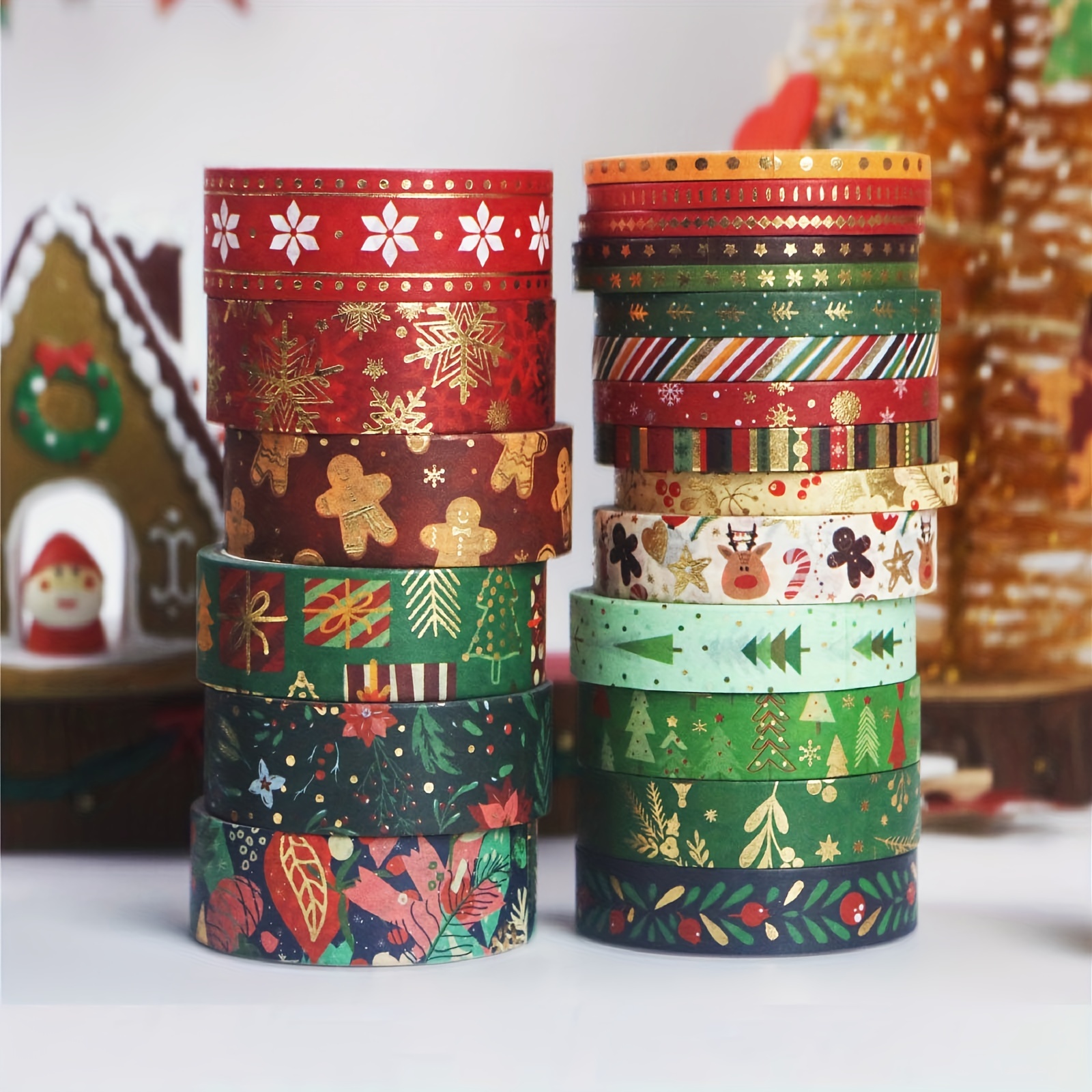 Christmas Holiday Washi Tape - 6 Rolls Winter Foil Washi Tape Set with  Snowflake, Tree, Deer, Striped, Perfect for Bullet Journal, Christmas Card