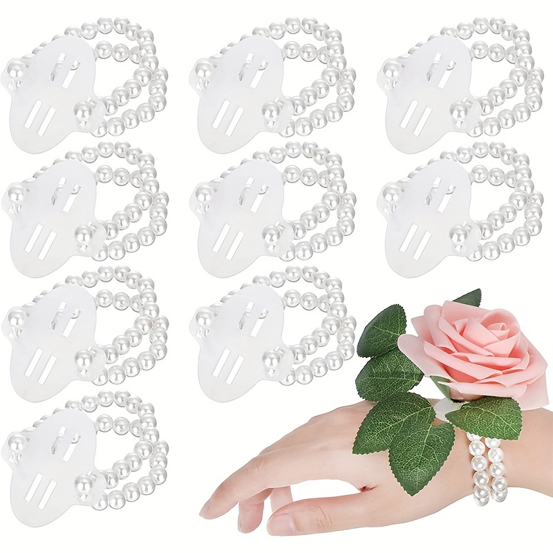 Elastic Pearl Wrist Corsage Wristband Elastic Pearl Wedding - Temu