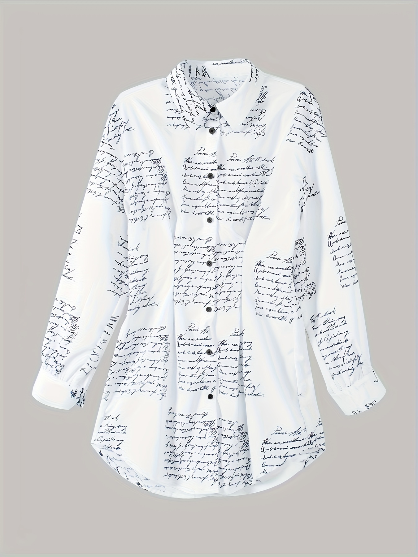 letter print button up shirt casual long sleeve shirt for spring fall womens clothing details 0