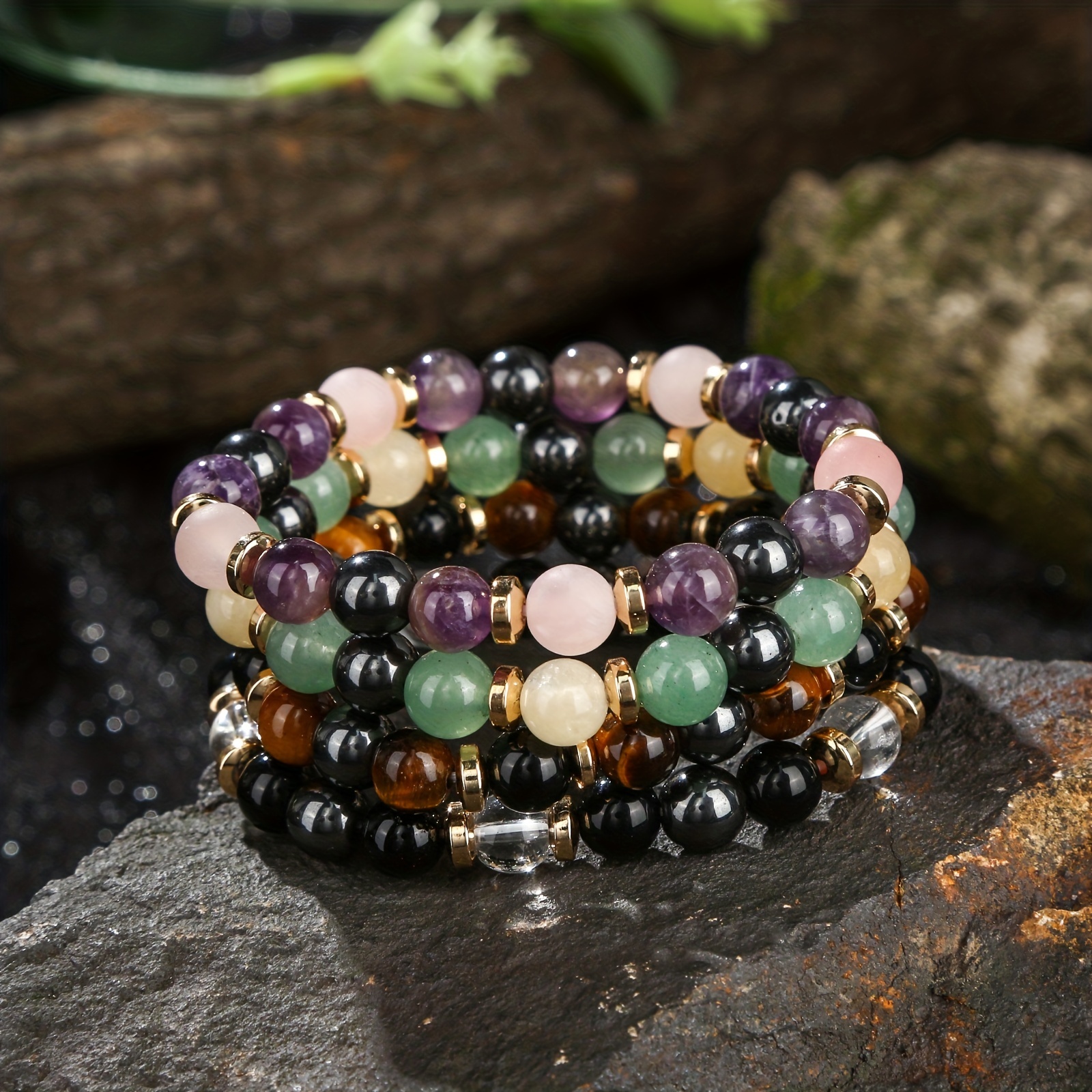 Colorful Beads Natural Stones Yoga Bracelet Handmade Braided - Temu