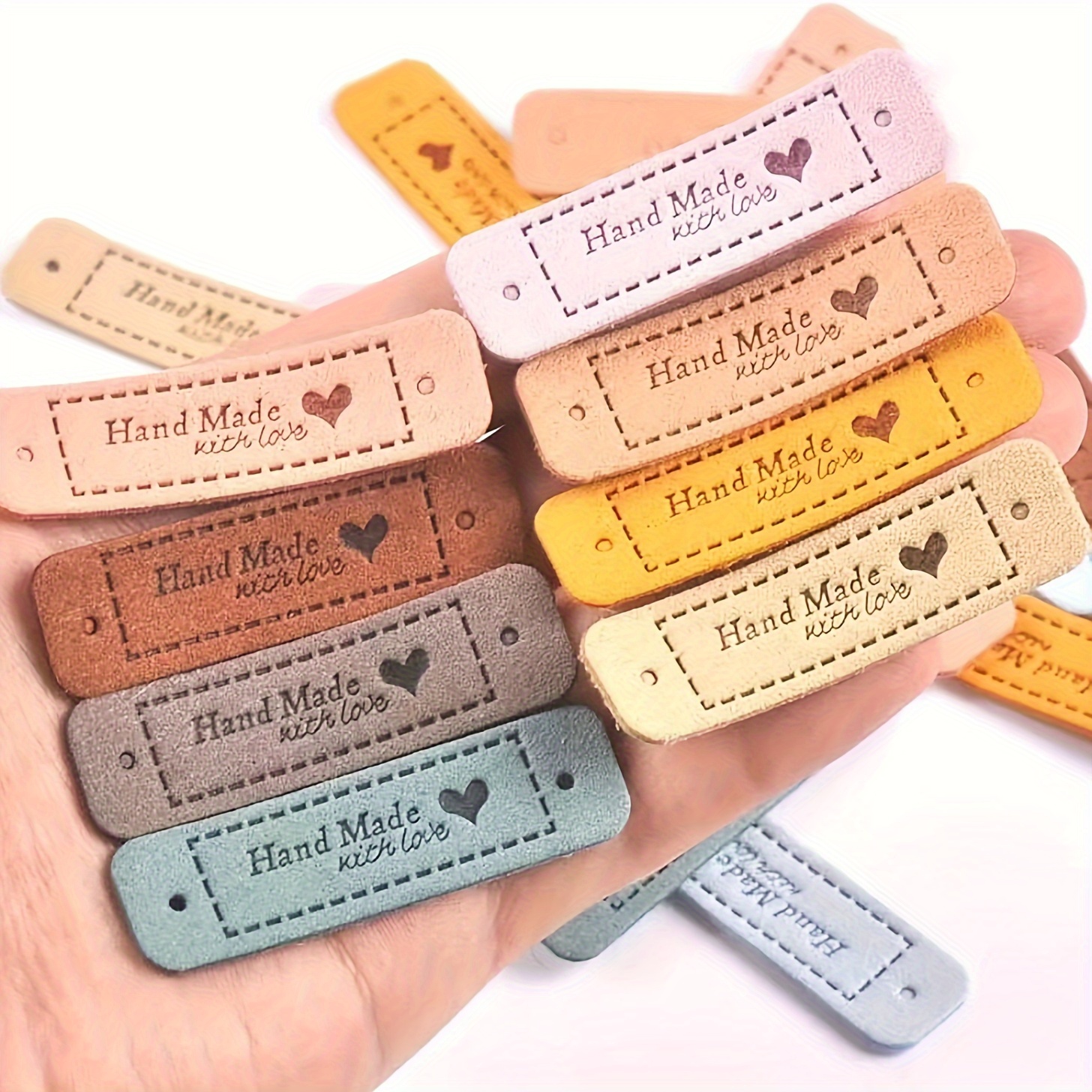  60 Pcs Handmade Leather Labels, Colorful Crochet Tags