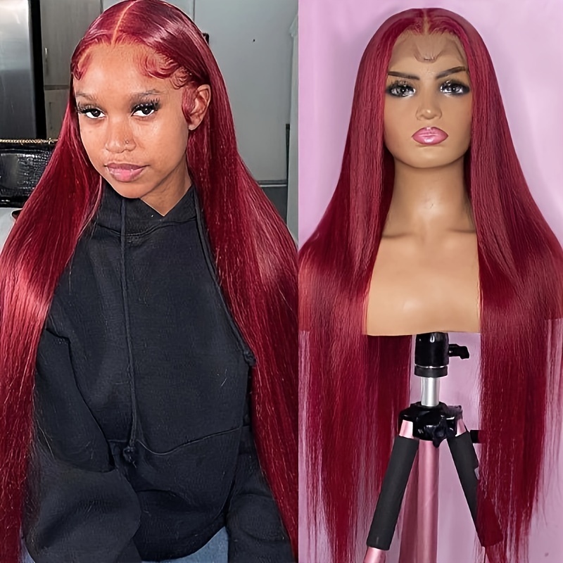 99J Burgundy Straight Lace Front Wig Human Hair 13x4 HD Transparent Red Lace Front Wigs Pre Plucked With Baby Hair Glueless Wigs Human Hair Natural Hairline 250