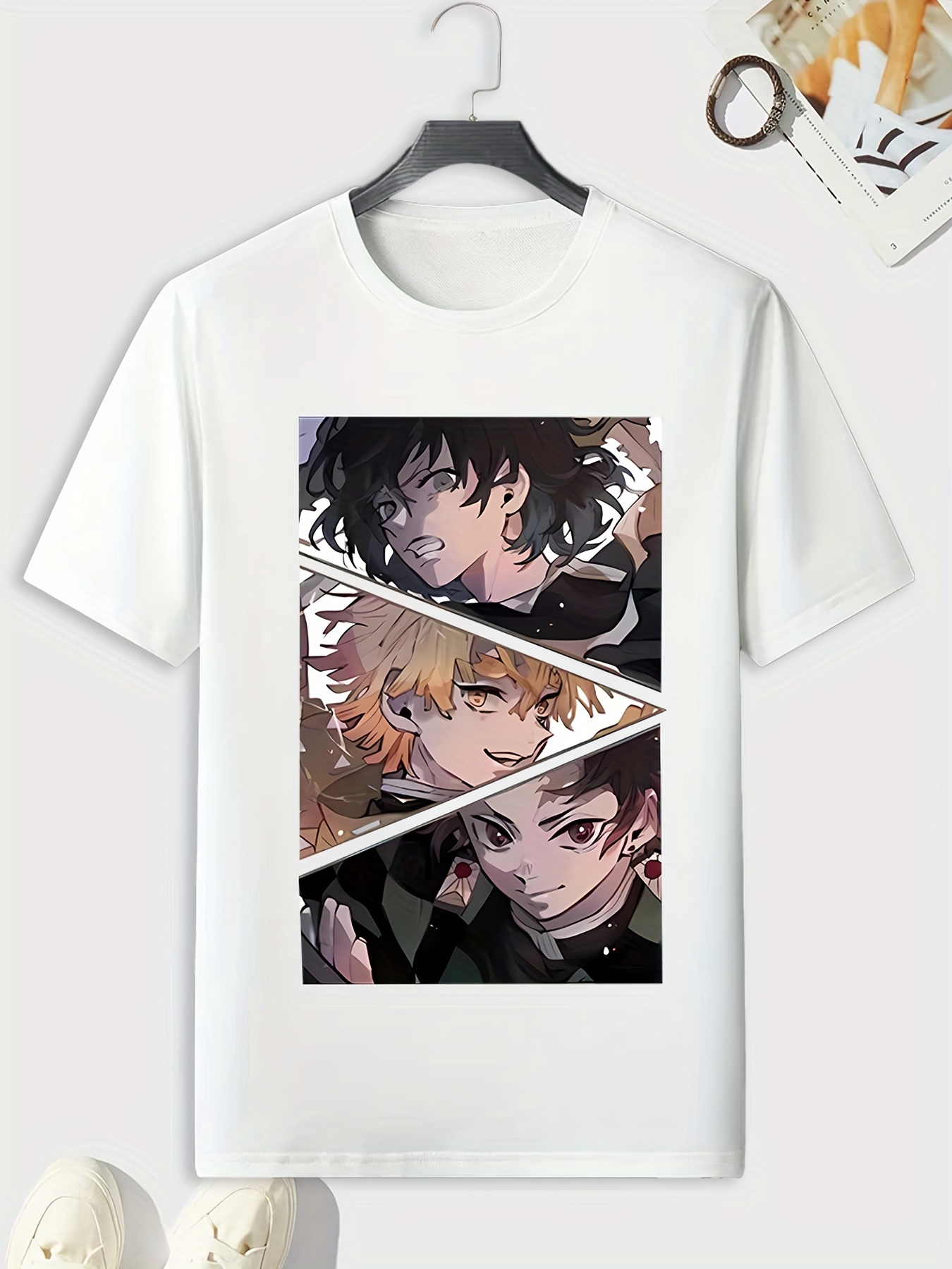 Mens Casual Crew Neck Short Sleeves Anime Character Print T Shirt