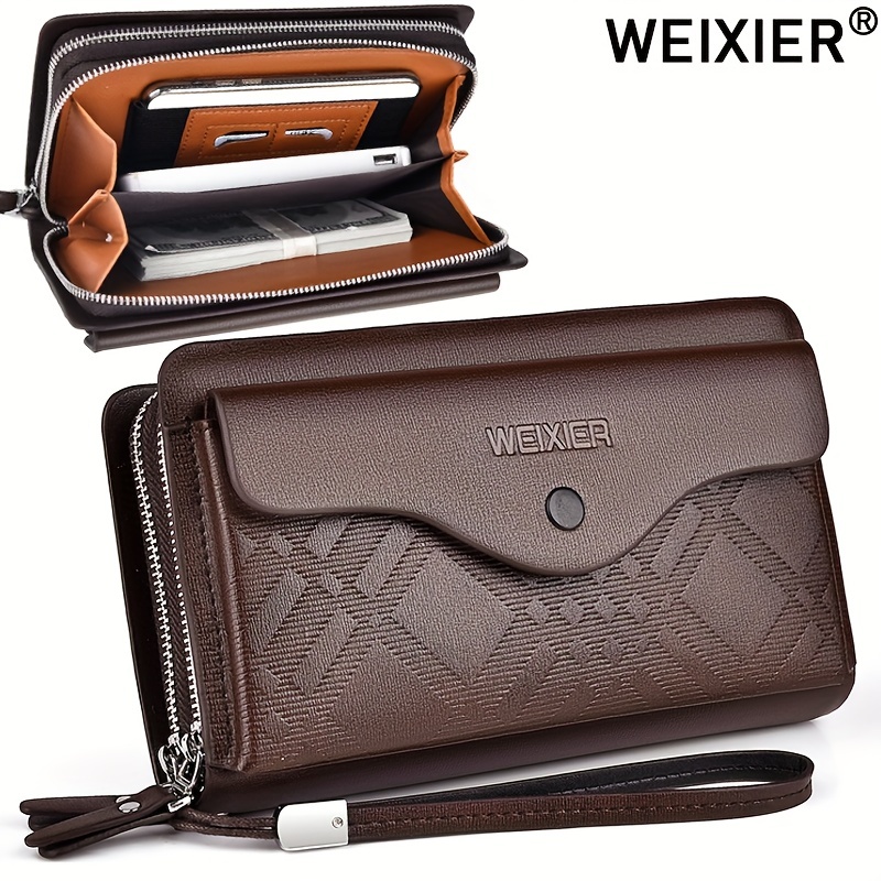  WEIXIER Mens Clutch Bag Handbag Genuine Leather Purse Zipper  Long Wallet Business Large Hand Clutch Phone Holder (Black1) : Clothing,  Shoes & Jewelry