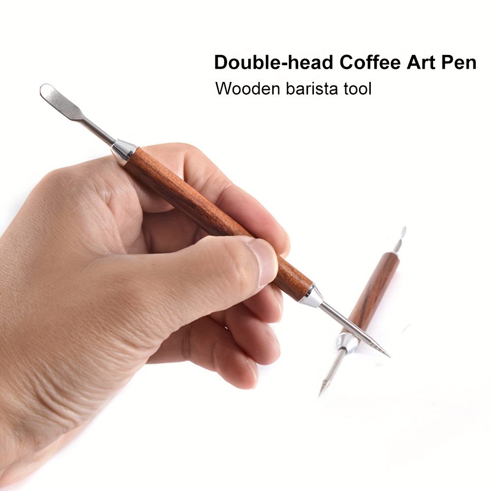 Stainless Steel Coffee Art Pen Wood Handle Latte Pull Flower - Temu