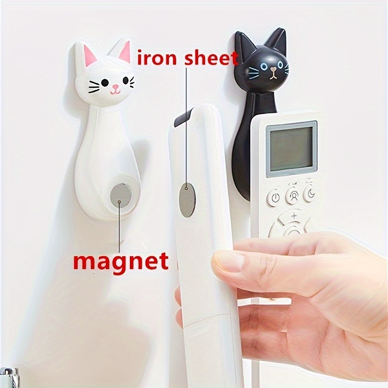 1pair Cute Cat Magnetic Hooks Cartoon Cat Shaped Wall Mount Strong Magnet  Holder Hook For Remote Control Storage Holder Home Organizer Hooks