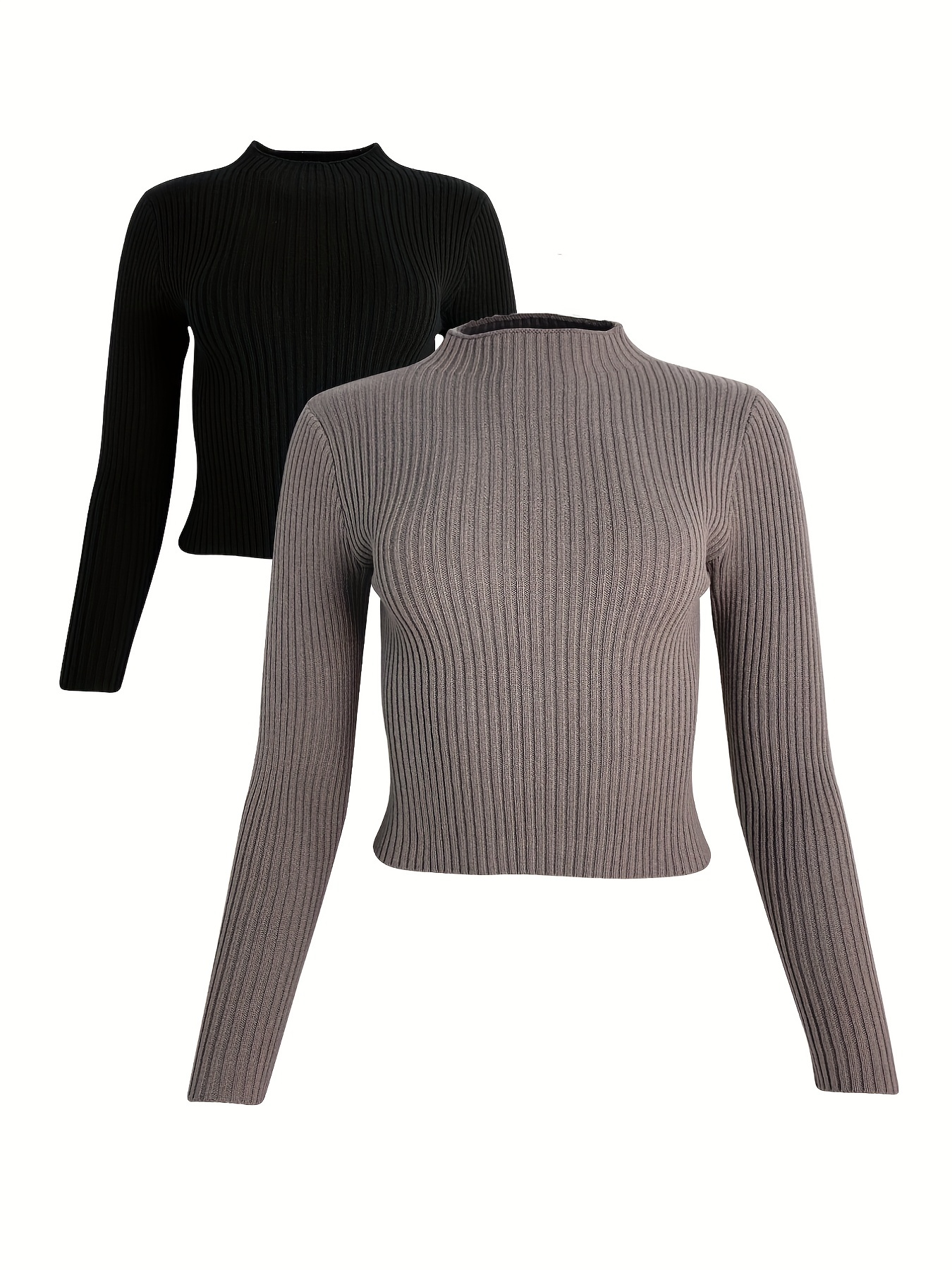 Solid Rib Knit Sweater Dress Casual Crew Neck Long Sleeve - Temu