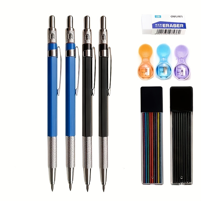 Mechanical Pencil Set Black /color Lead Refill 2b Automatic - Temu