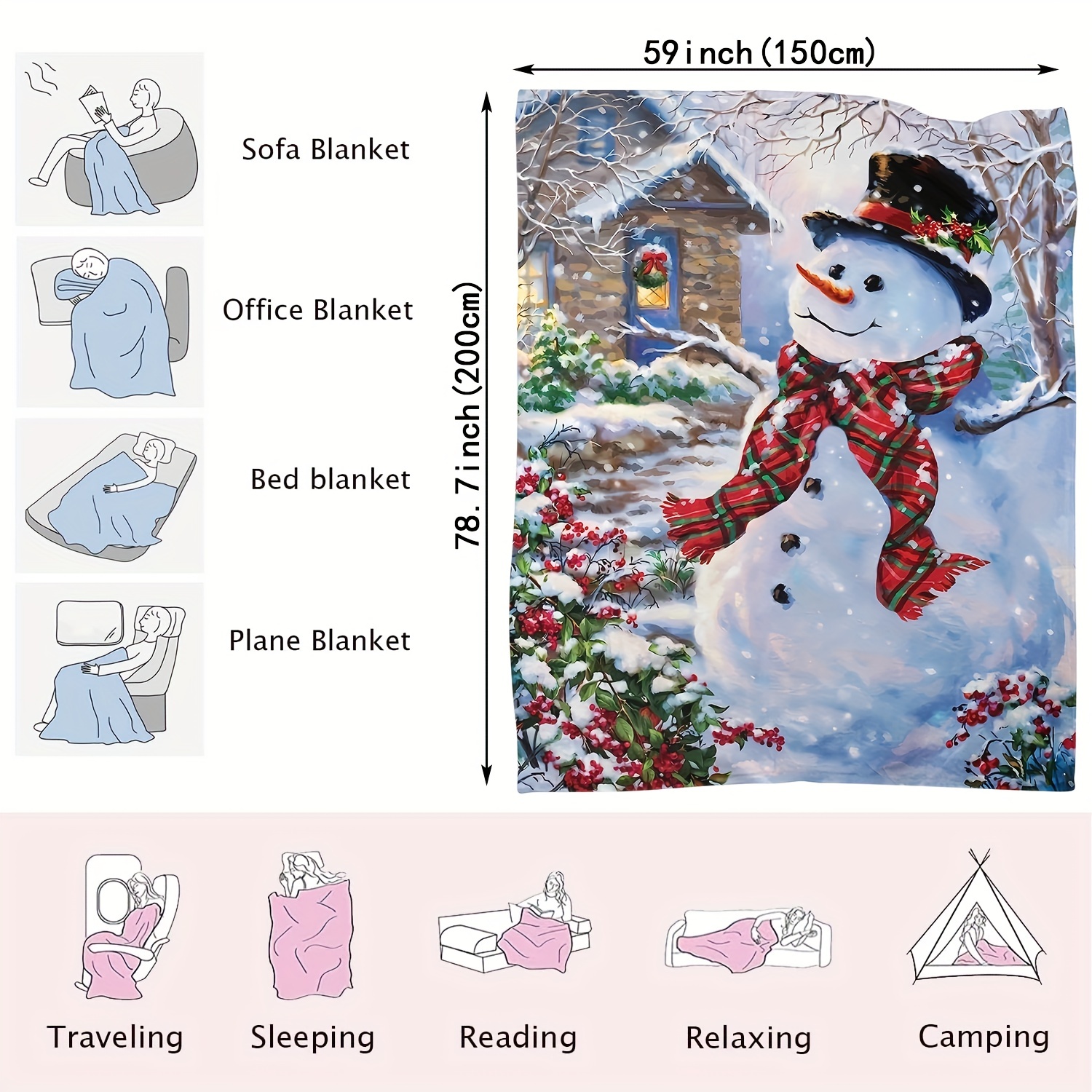 Christmas Snowman Throw Blanket Winter Holiday Cute Snowman Temu