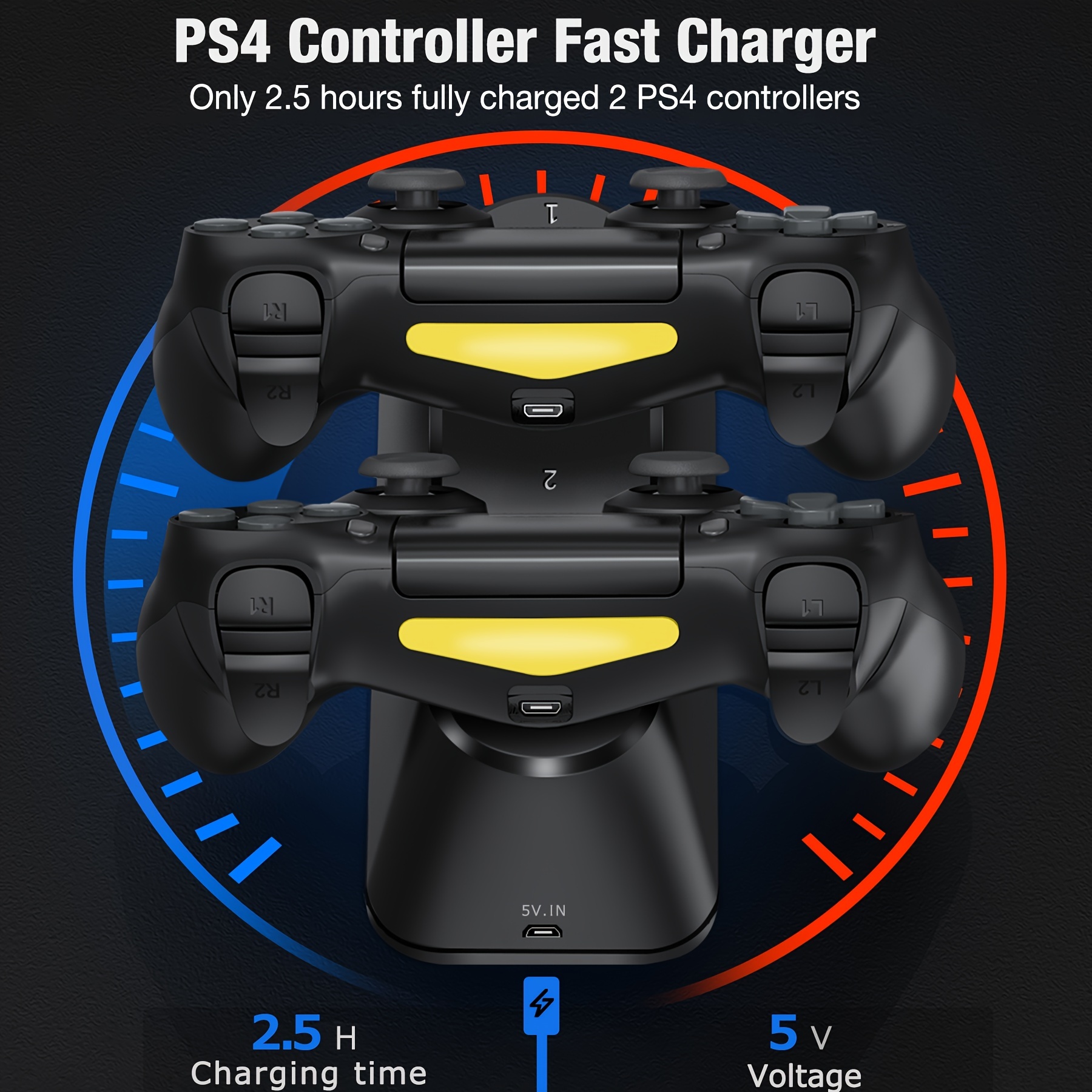 Sûr et fiable avec 2 ports de charge pour manette PS4/PS4 Slim/PS4 Pro