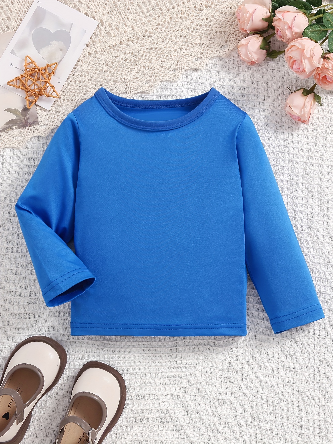 Girls All-match Solid Long Sleeve Undershirts, Toddler's Crew Neck Casual  T-shirt Top