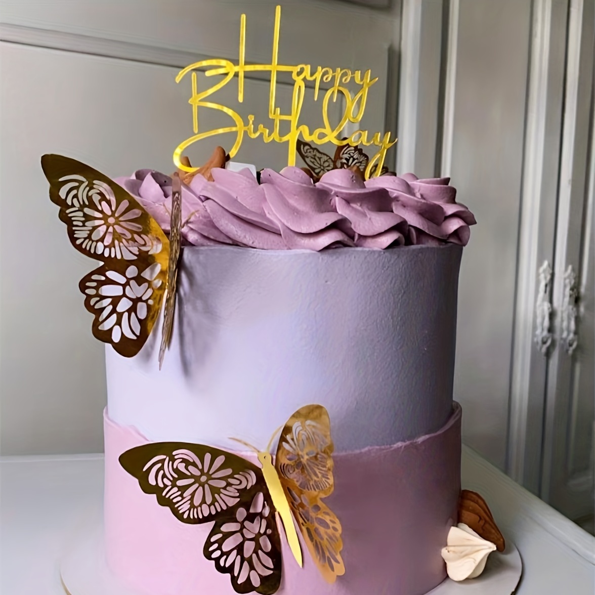 12pcs/set Paper Cake Decoration, Hollow Out Butterfly Design Cake