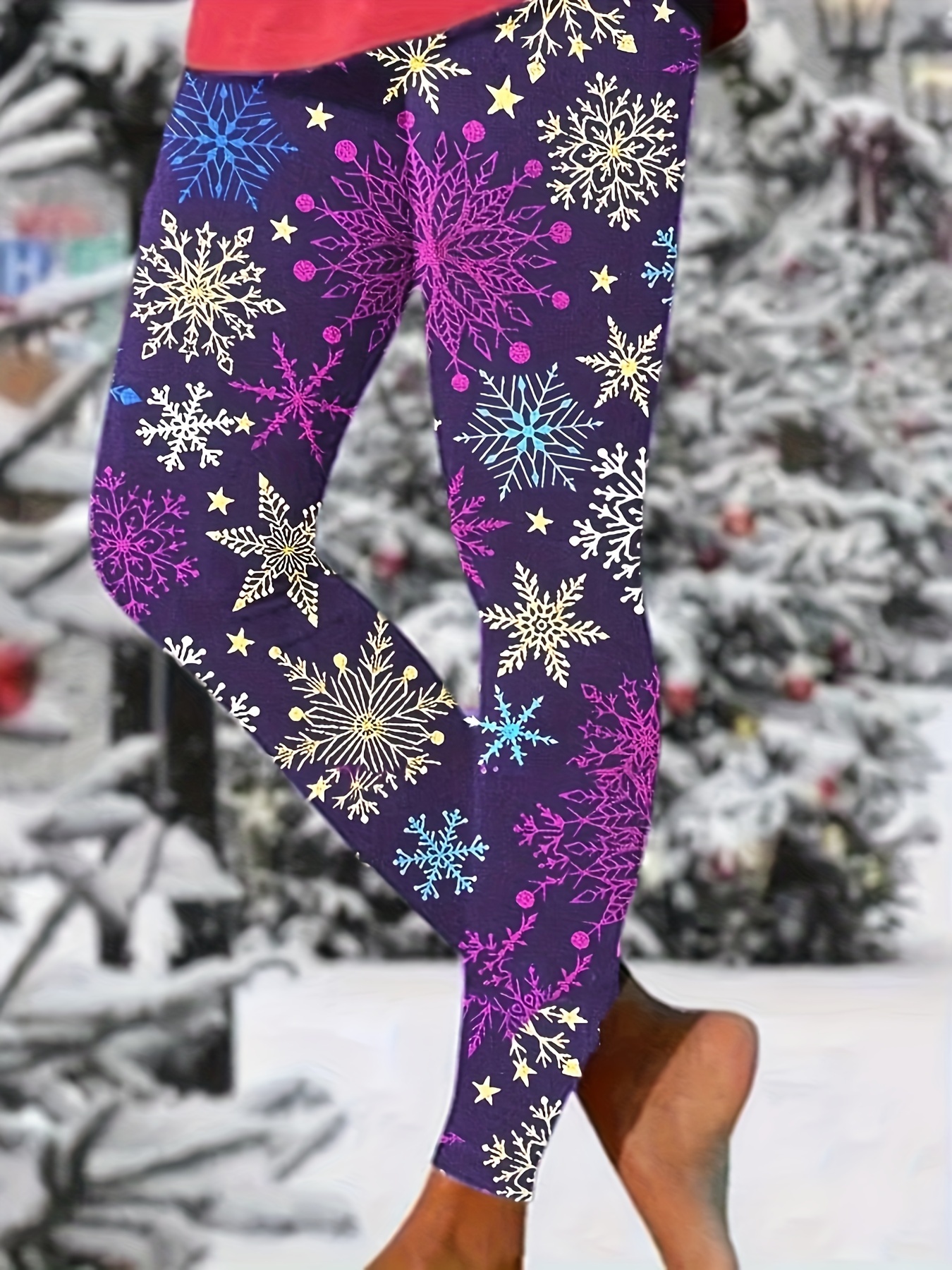 Christmas Print Skinny Leggings Casual Elastic Waist - Temu