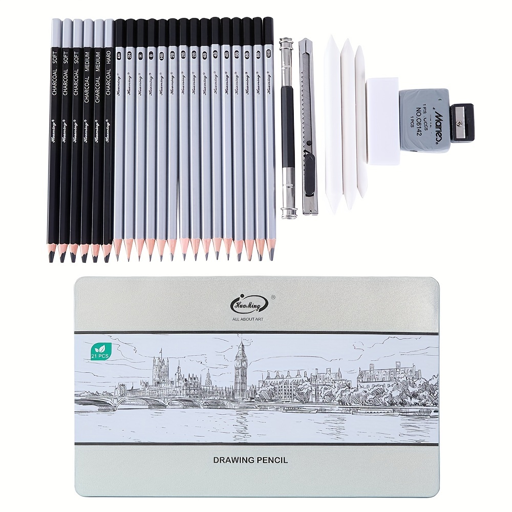 29 Pieces Professional Sketching & Drawing Art Tool Kit with Graphite Pencils, Charcoal Pencils, Paper Erasable Pen