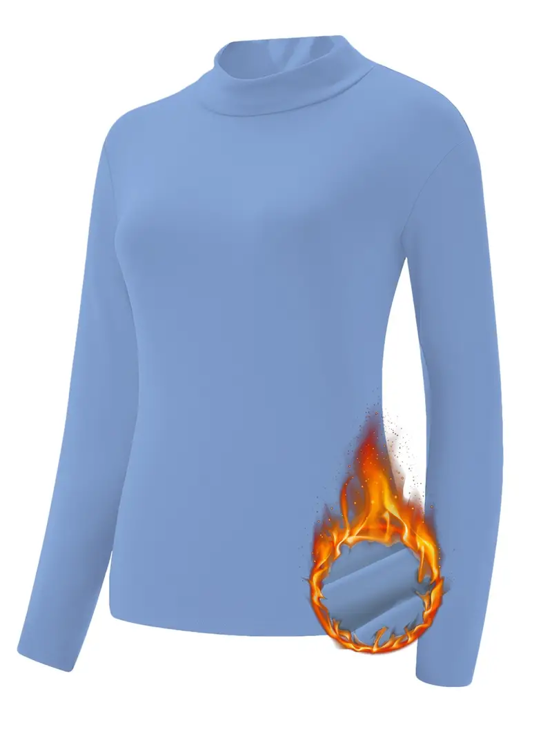 T-shirt thermique col montant bleu clair femme