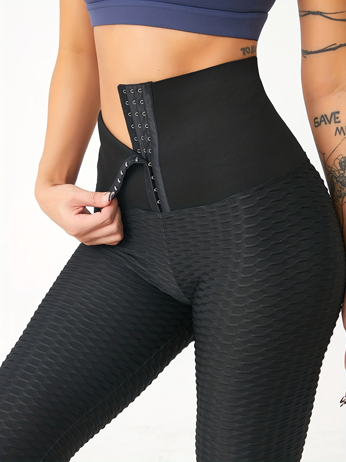 Women's Black Honeycomb Yoga Leggings Stretchy Butt lifting - Temu Canada