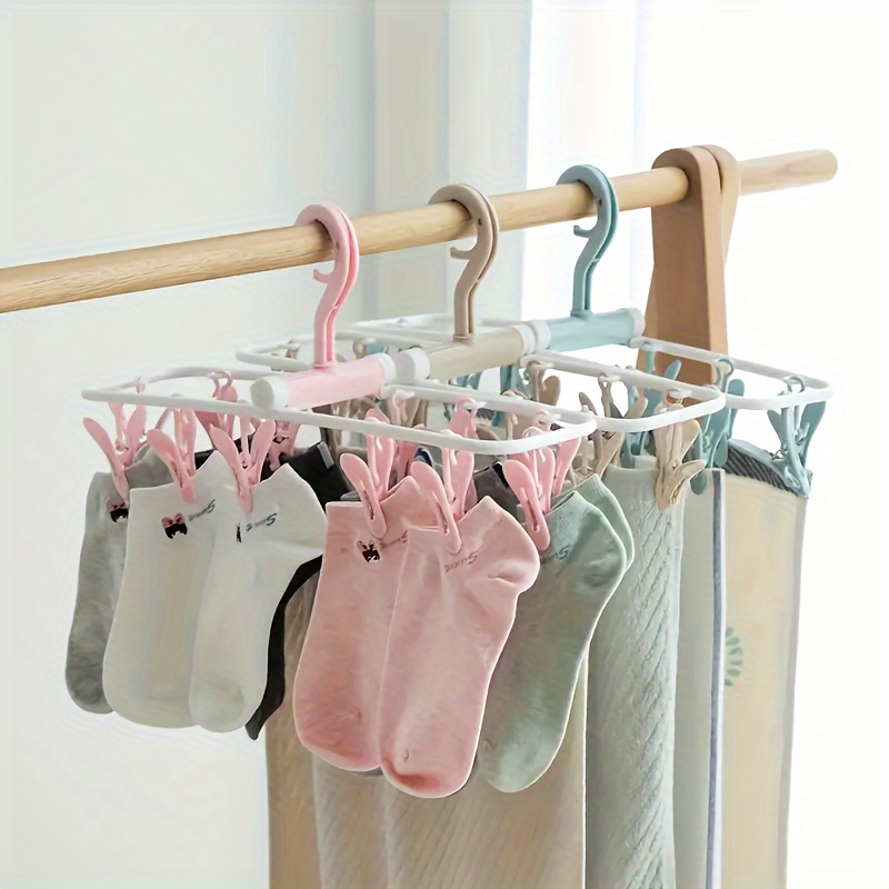 Foldable Windproof Travel Clothes Hanger Underwear Socks Bra Drying Rack  Clip Bathroom Organization Travel Hanger Clothespins for Hanging Clothes