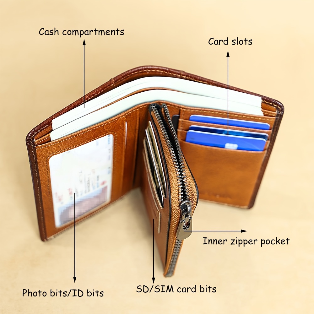 Men's Wallet Leather Luxury Designer Cropped Zipper Coin Purse Card Holder  Vintage Small Buckle Zipper Clutch - Temu
