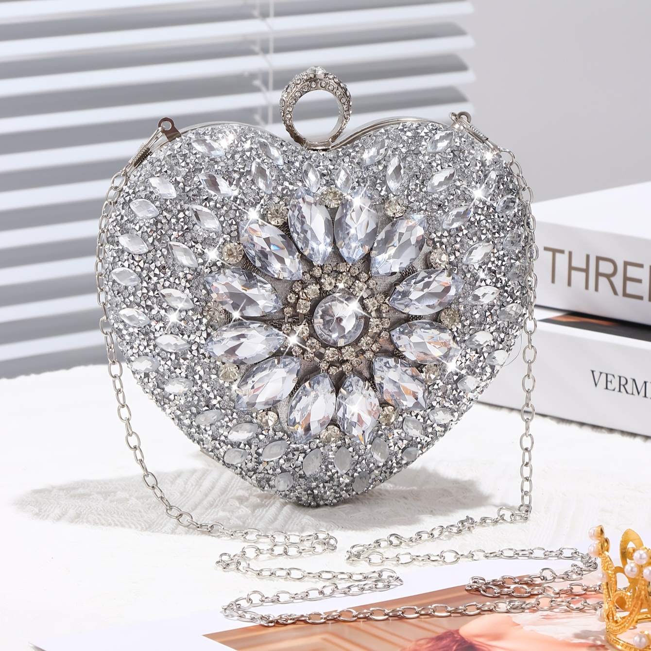 Handle Rhinestones Evening Clutch Bag silver Shiny Crystal Dinner Part in  2023