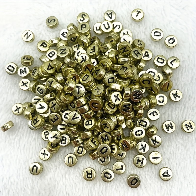 Golden Round Spacer Beads And Golden Letter Pattern Flat - Temu