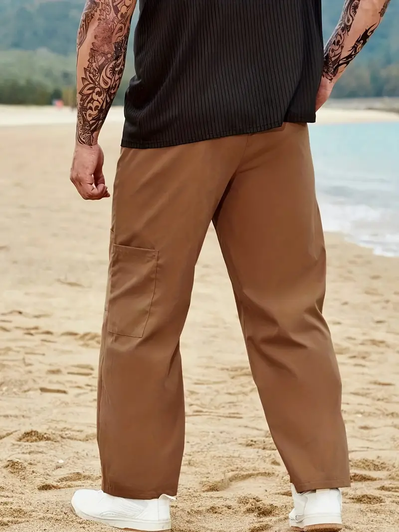 Plus Size Men's Casual Long Pants Drawstring Solid Trousers - Temu Australia