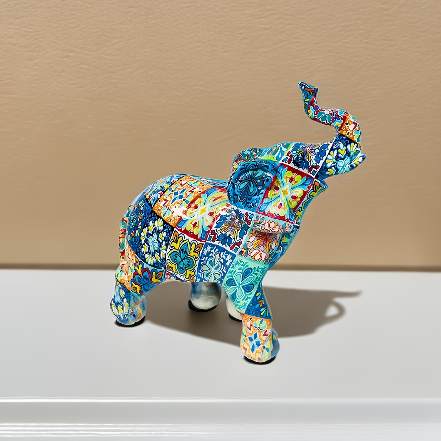 Par de estatuilla de elefante de cerámica azul decorativa hecha a mano,  decoración de elefante, elefante tradicional, obra maestra y coleccionable  de arte -  México