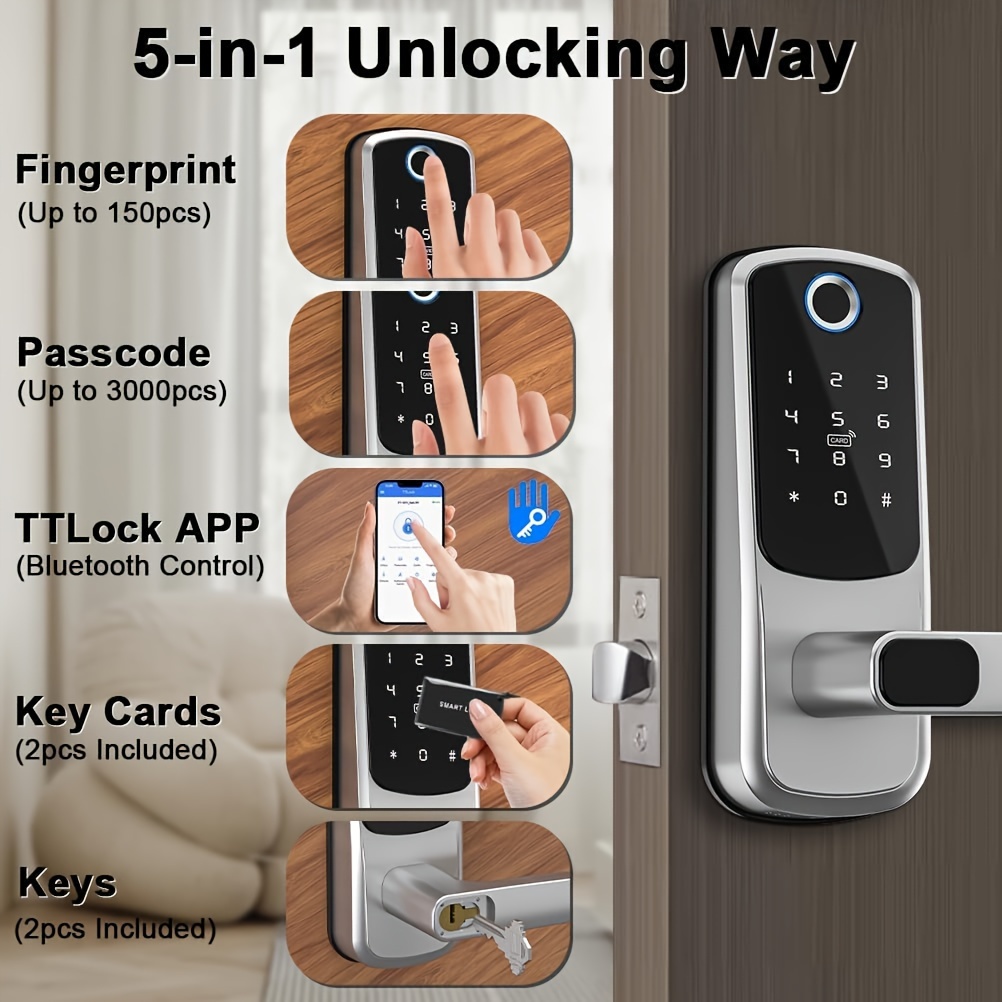 Smart Door Lock Handle Keyless Entry Door Lock 8 in 1 - Temu