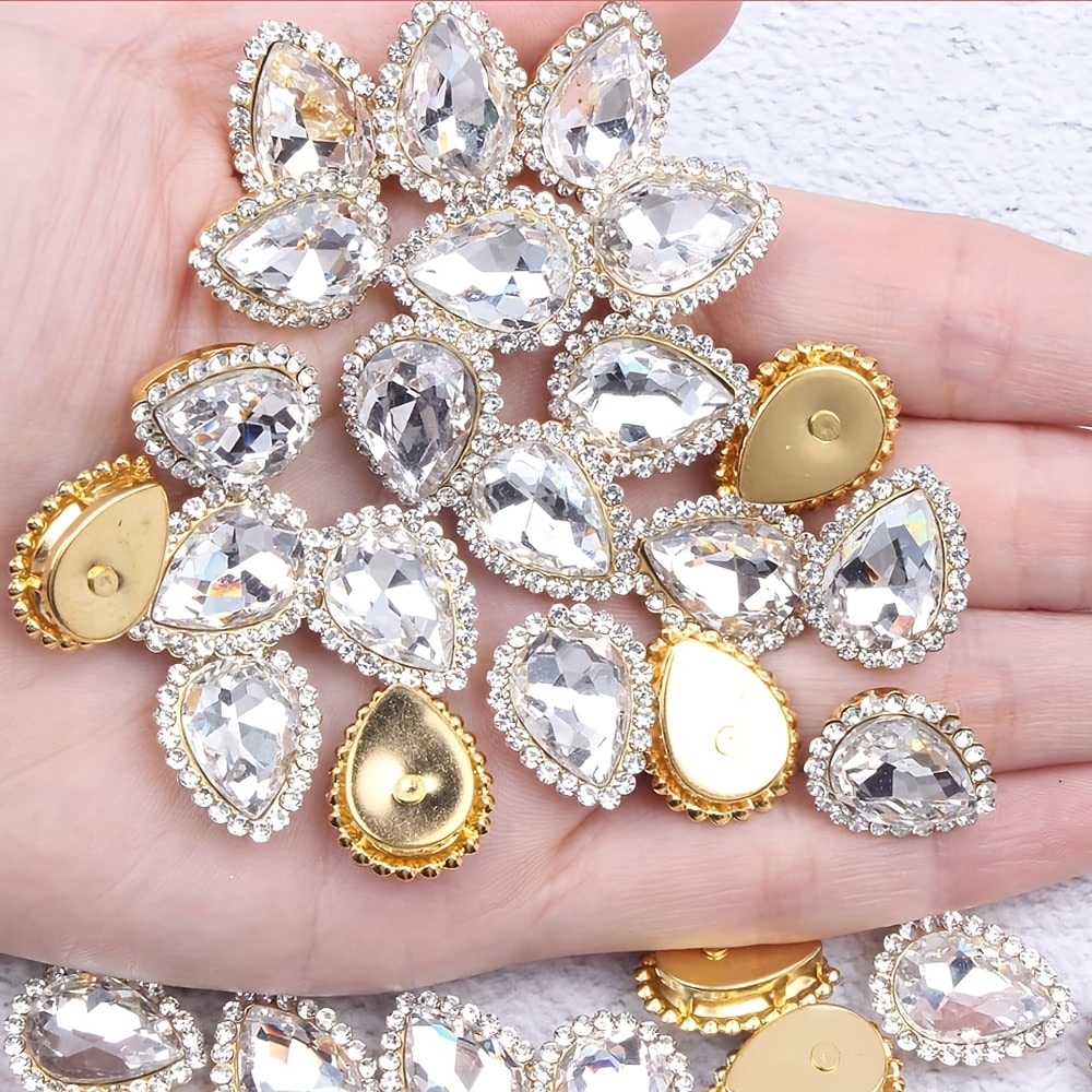  50Pcs Rhinestone Buttons Embellishments Sew On Crystal  Rhinestones Flatback Beads Buttons with Diamond,Lake Blue
