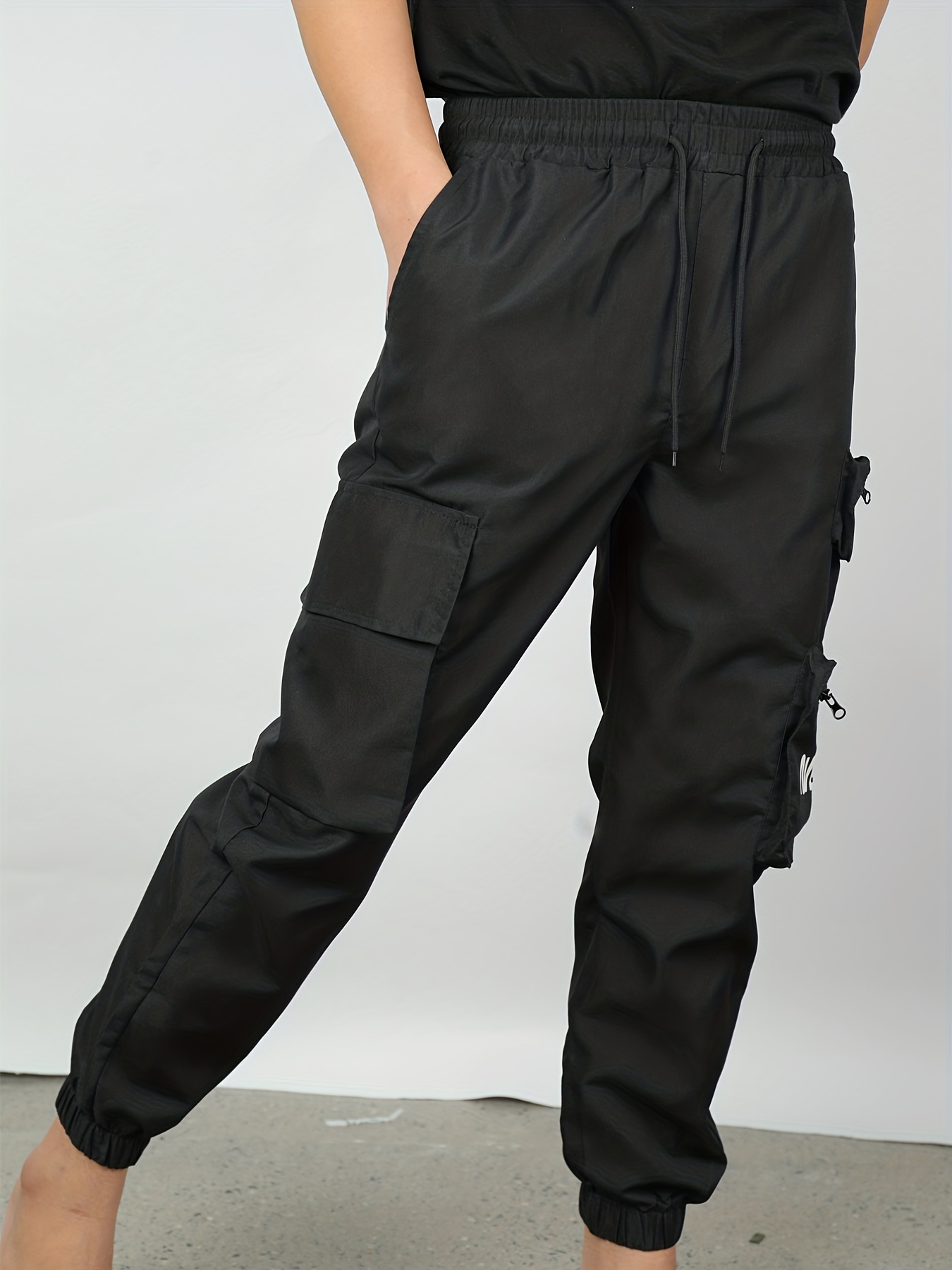 Hombres Pantalones con bolsillo con solapa con cremallera bajo de cintura  con cordón