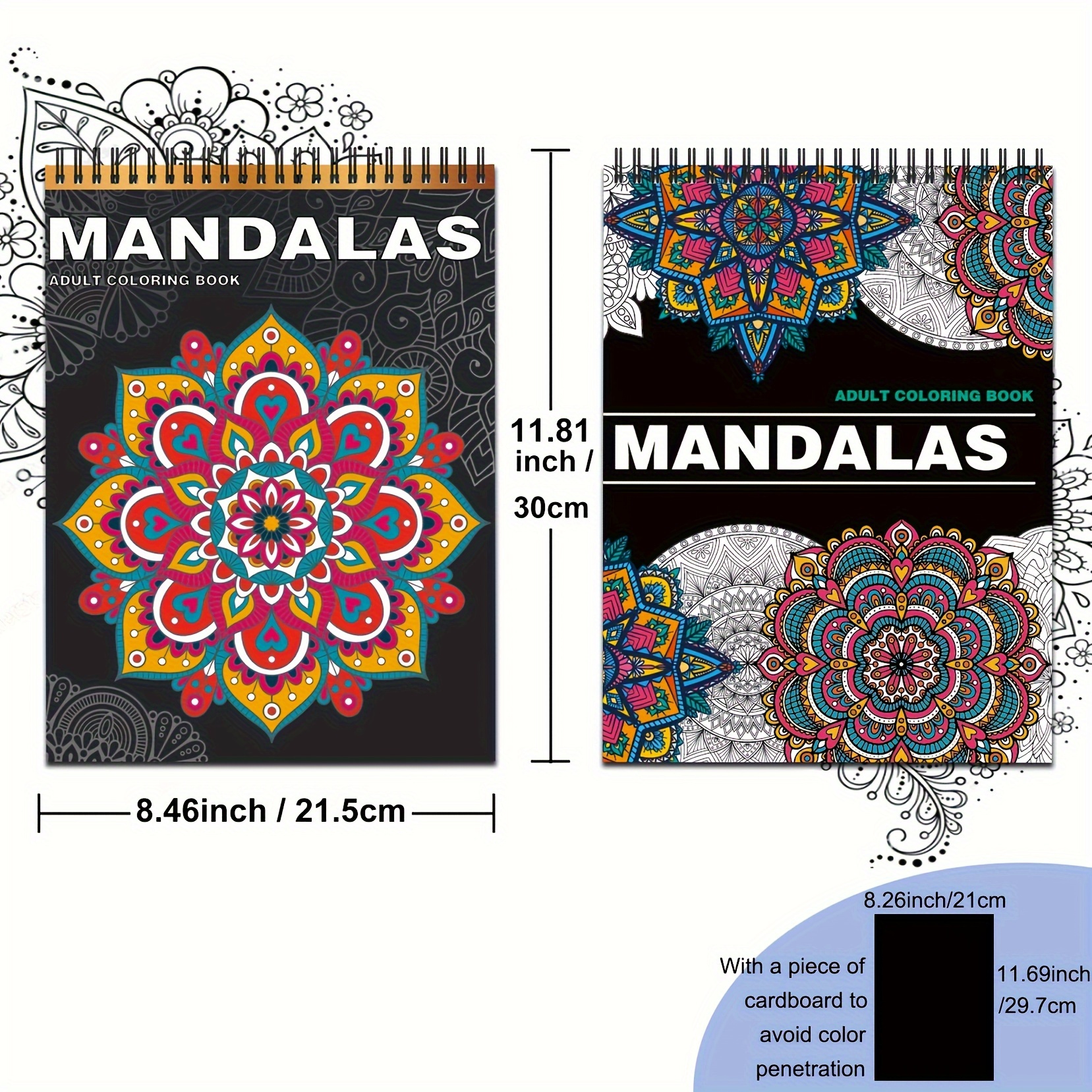 2 Pcs Libro Colorear Mandala Adultos, 40 Patrones Originales