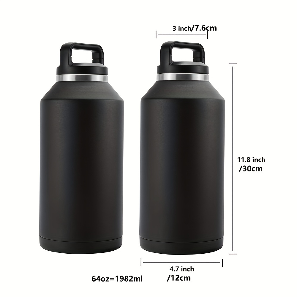 Sivaphe Botella de agua de metal grande, jarra grande de acero inoxidable  de 64 onzas, botella de agua aislada de 2 litros, doble pared de galón