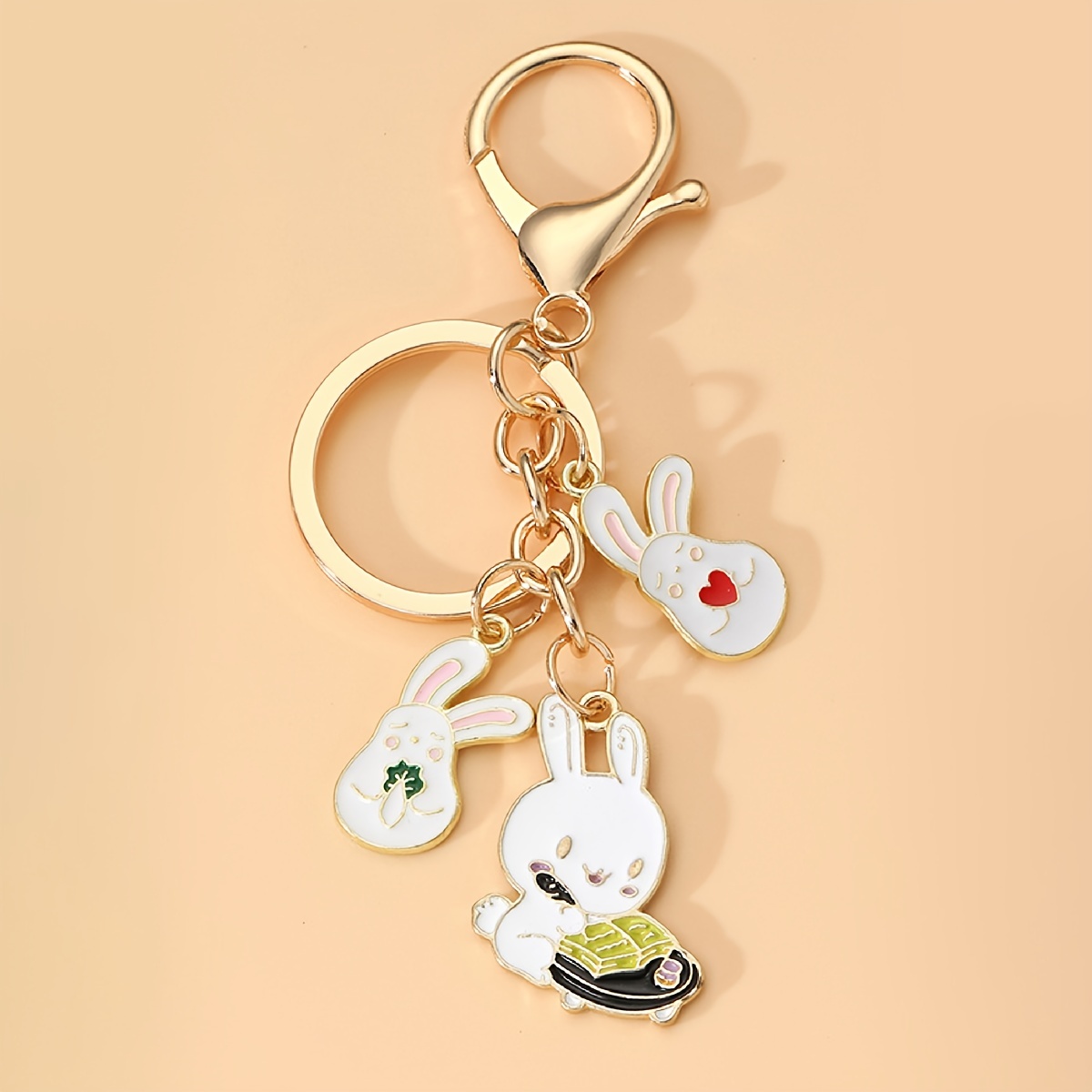 Porte-clés avec pendentif en forme de lapin mignon en peluche pour enfant,  bouquet de peluche, sac (rose), Medium, Autres pierres précieuses