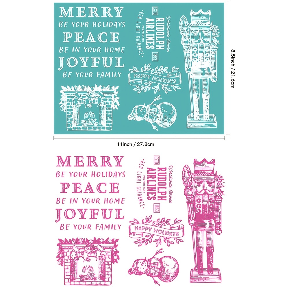 Merry Christams Patterns Reusable Self-Adhesive Silk Screen Stencils for  Polymer Clay DIY T-Shirt Jewelry Craft Home Decoration