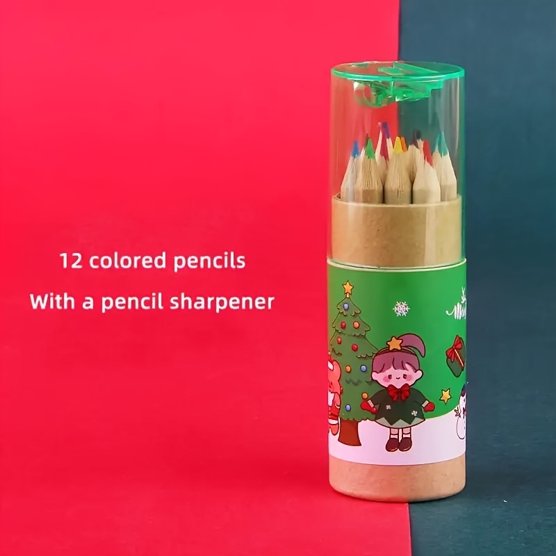 Christmas 12-color Pencil Set For Kids, Cartoon Themed Colored