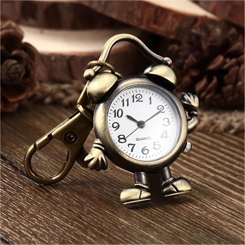 cute human shape clock pocket watch vintage bronze keychain novelty quartz watch car keychain pendant bag accessories creative gift nurse watch 0