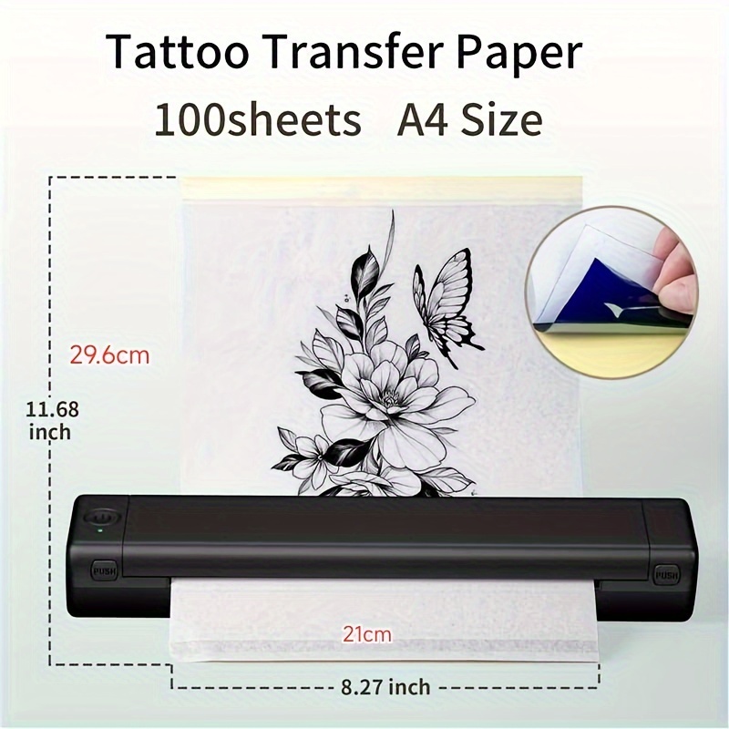 Tattoo Transfer Paper - 100 PCS Transfer Paper for Tattooing, 4 Layers A4  Size Tattoo Stencil Paper, Temporary Tattoo Paper for Tattoo Transfer Kit, T
