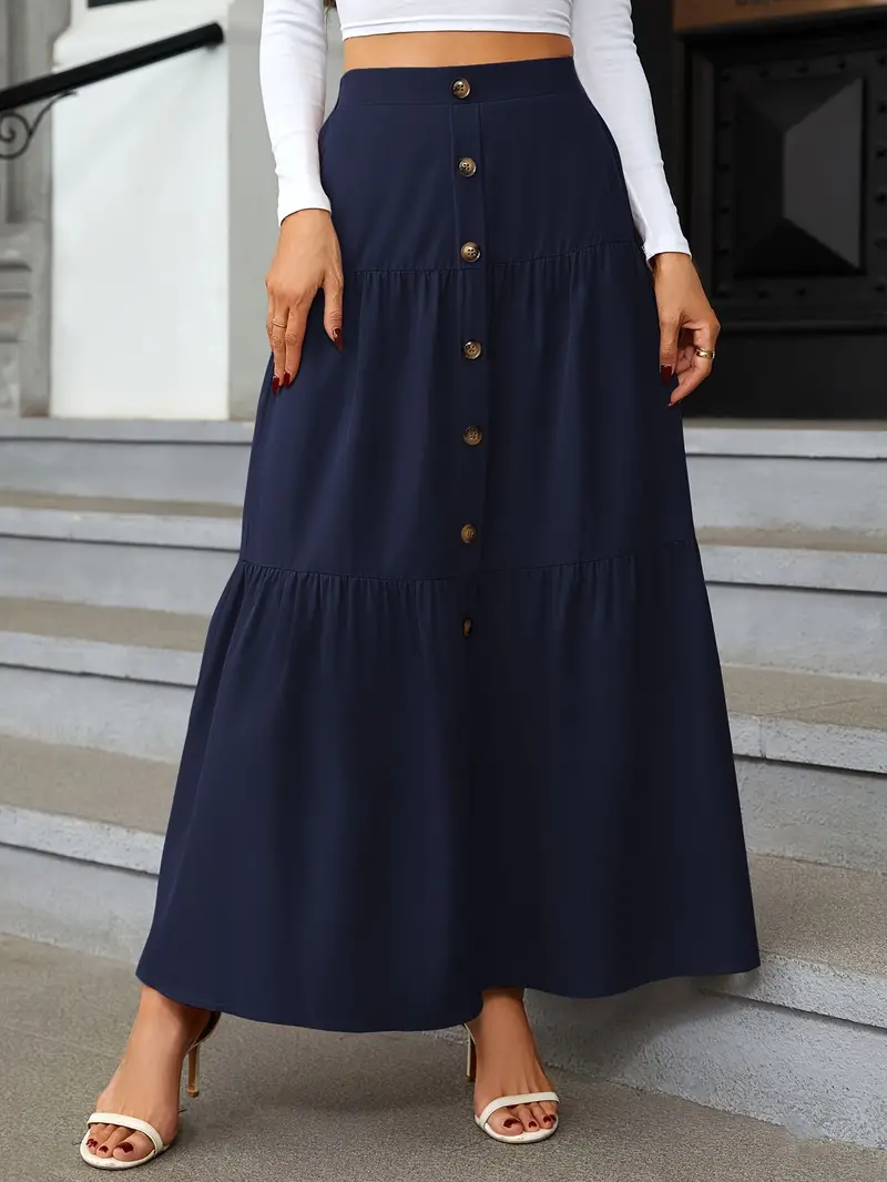 high waist tiered skirts casual solid button front maxi skirts womens clothing details 11