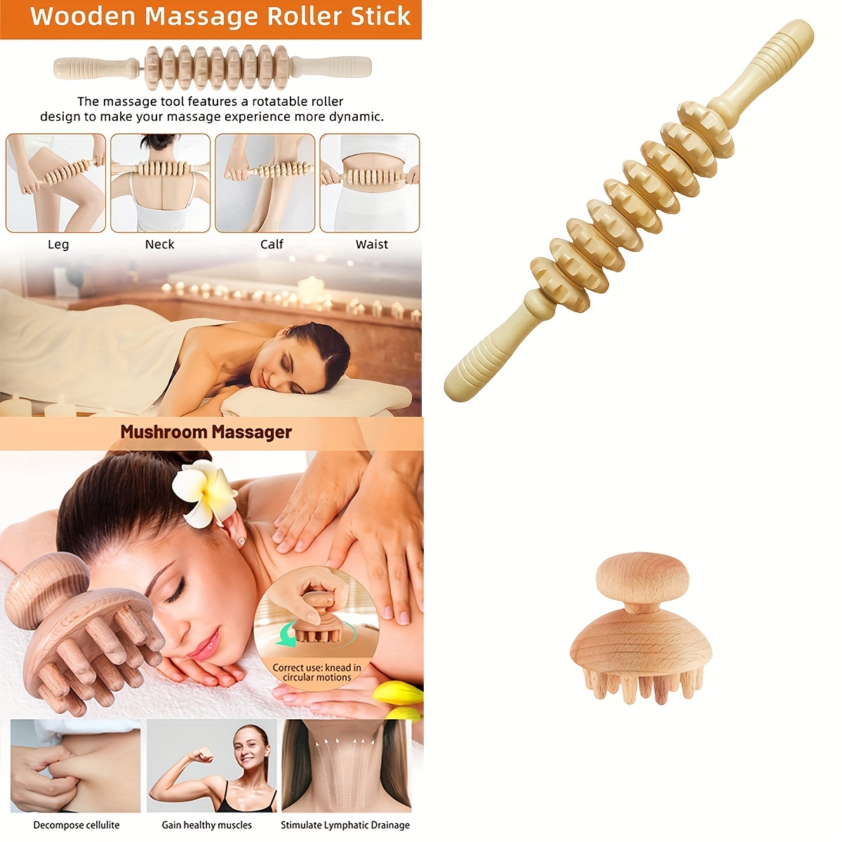 2pcs Wood Massage Roller, Lymphatic Drainage Therapy Massager, Anti  Cellulite Fascia Massage Roller (curved + Straight) - Massage Tools &  Accessories - AliExpress