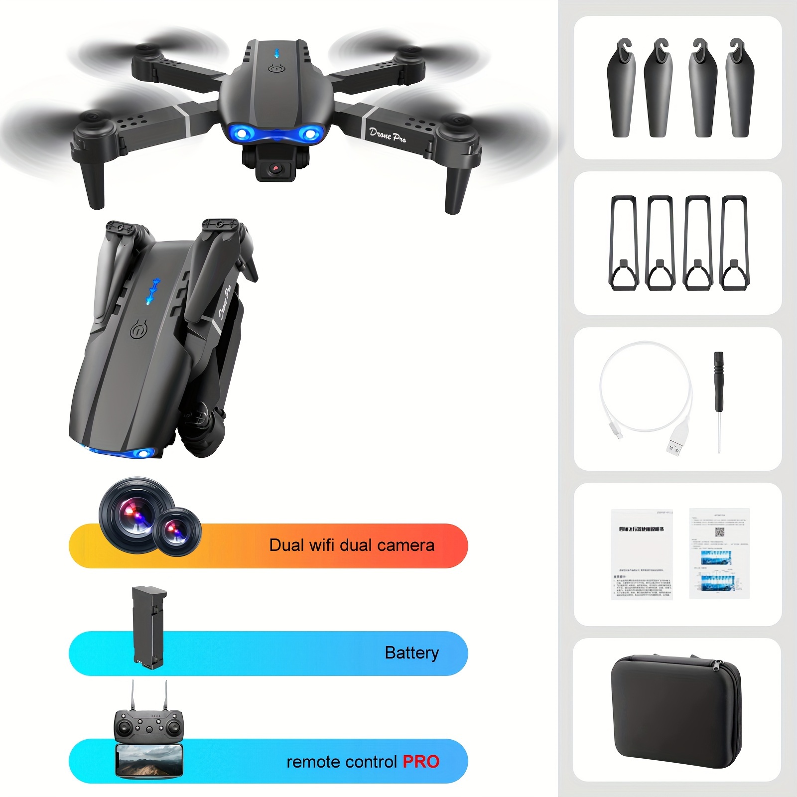 E99 Dron Cámara Doble Hélices Plegables Juguete Control - Temu