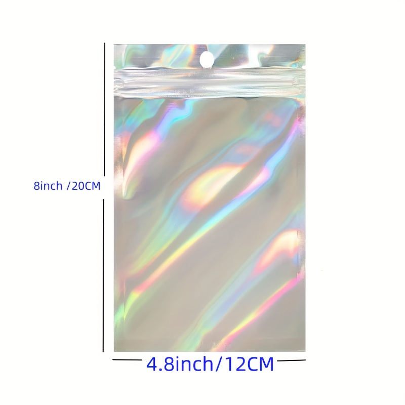 50 PCS Smell Proof Bag, Holographic Bags Packaging Bags for Small Business,  Foil Freshies Bags for Food Storage, Sample Bags Resealable Bags for