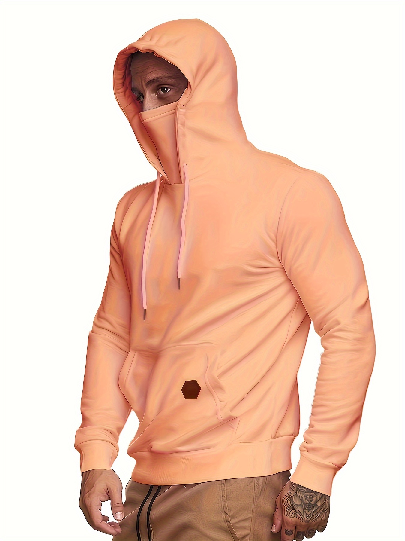 Men's Hoodie Face Cover Casual Drawstring Hooded Sweatshirt - Temu Canada