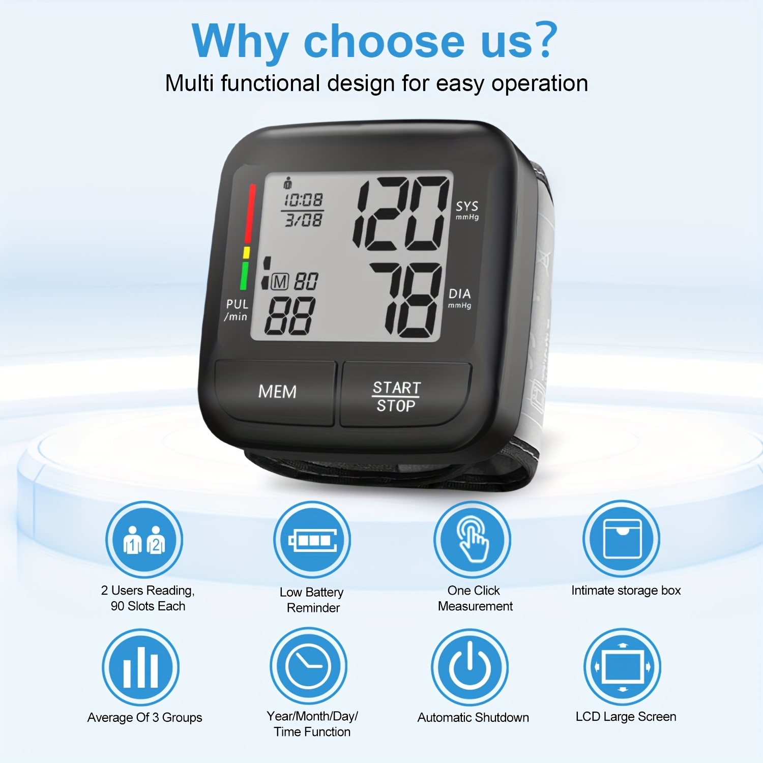 2.3 Inches LCD Display Wrist Blood Pressure Monitors With Ratings