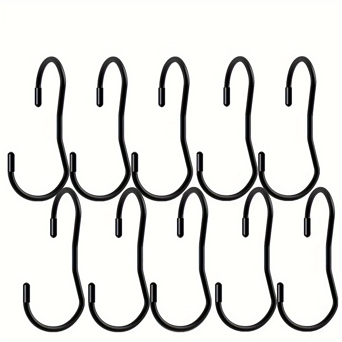 5 inch 12 Pack S Hook, Large Vinyl Coated S Hooks with Rubber Stopper Non  Slip Heavy Duty S Hook, Steel Metal Black Rubber Coated Closet S Hooks for