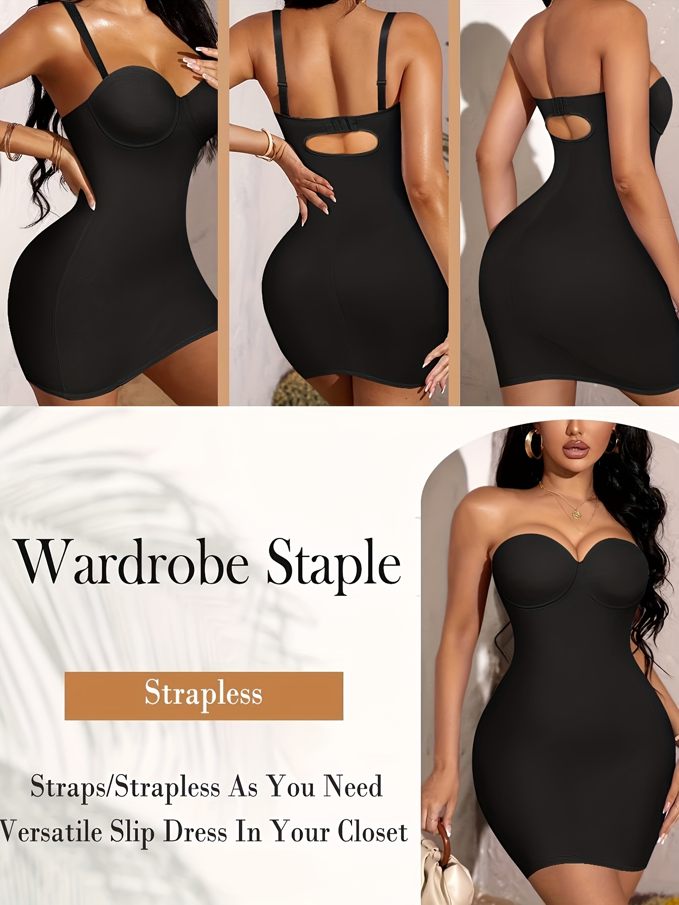 Full Length Shapewear Slips Straight Tube Dress Body Shaper Women Skinny Under  Dresses Underwire Cup Black Shapewear