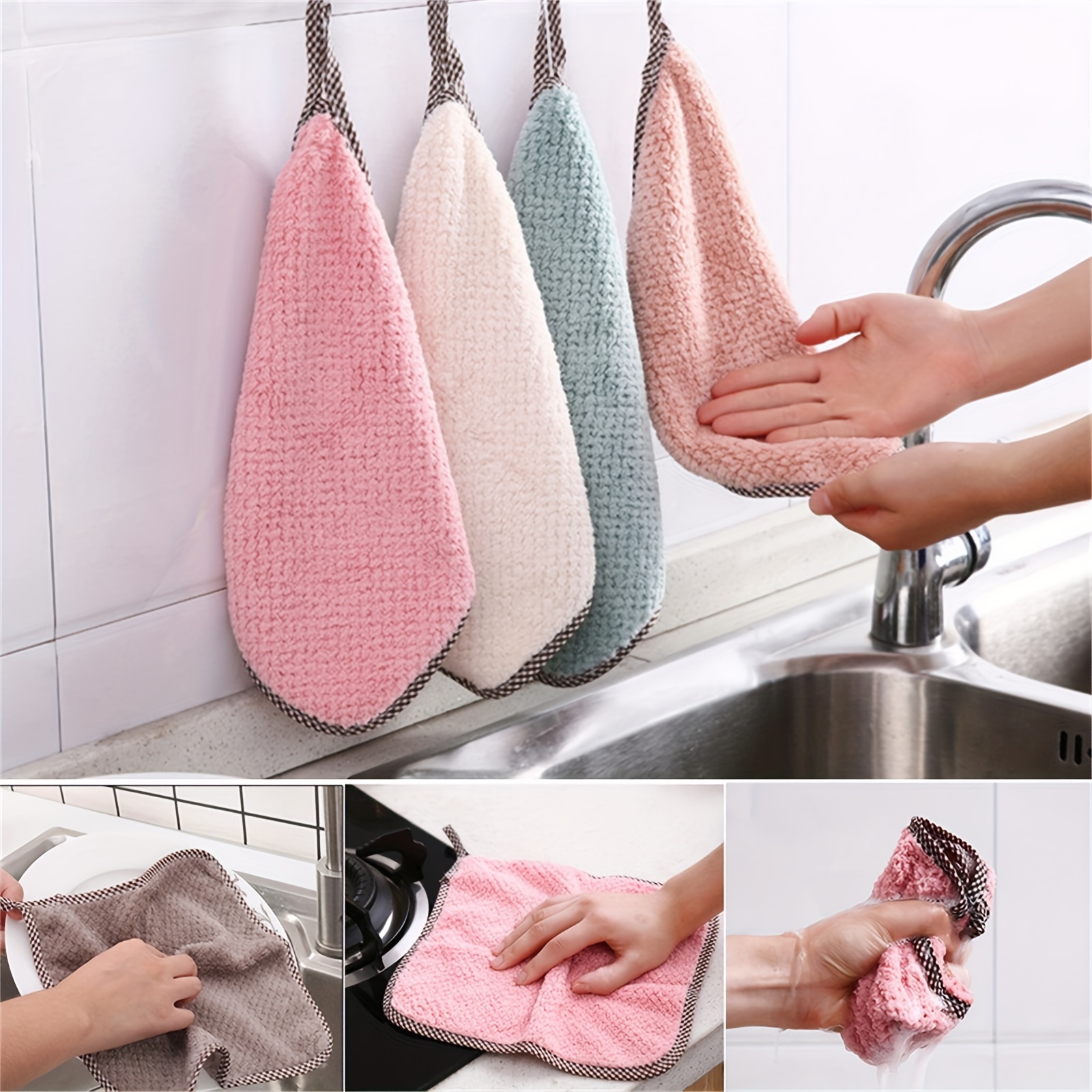 Thickened Dish Towel, Hanging Hand Towels, Kitchen Rag With Hanging Loop,  Bathroom Hand Towels - Temu